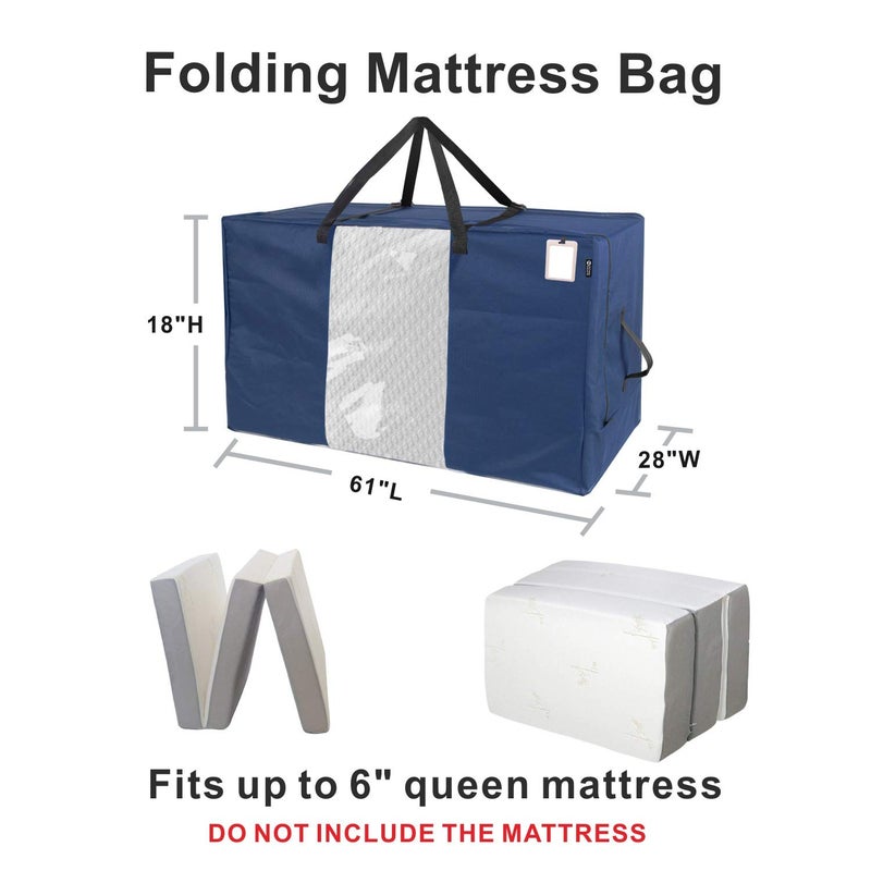 HYPER VENTURE Folding Mattress Storage Bag - Durable Carry Case Fits for Tri-Fold Up to 6 inches Queen Mattress, Navy - Image 2
